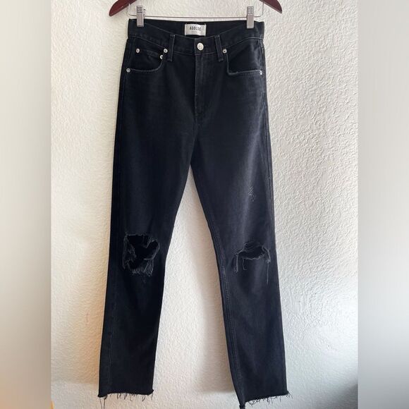 AGOLDE Cherie High Rise Straight jeans black destroyed ripped knees SIZE: 24 - Picture 5 of 11